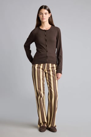 Straight Fit Çizgili Cepli Normal Bel Uzun Gabardin Pantolon