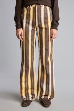 Straight Fit Çizgili Cepli Normal Bel Uzun Gabardin Pantolon
