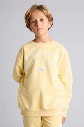 Overshirt Fit Bisiklet Yaka Baskılı Sweatshirt Erkek Çocuk