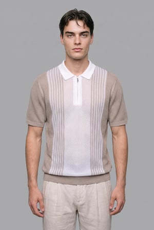 DeFacto Standart Fit Polo Yaka Yarım Fermuarlı Triko Kısa Kollu Tişört E5438AX26SMBG404