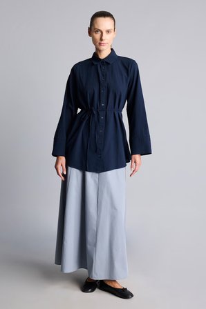 DeFacto Regular Fit Gömlek Yaka Kuşaklı Flamlı Pamuk Uzun Kollu Tunik H1868AX26AUNV253
