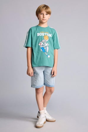 Looney Tunes Lisanslı New Regular Fıt Bisiklet Yaka Kısa Kollu Yeşil Tişört Erkek Çocuk