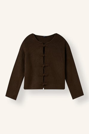 Regular Fit Bisiklet Yaka Fiyonk Detaylı Basic Hırka