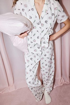 DeFacto %100 Pamuk Regular Fıt Kısa Kollu 2'li Baskılı Pijama Takımı H3790AX26SMER98