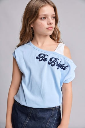 DeFacto Kayık Yaka Baskılı Ribana Kısa Kollu Açık Mavi Tişört Kız Çocuk I2346A826AUBE791