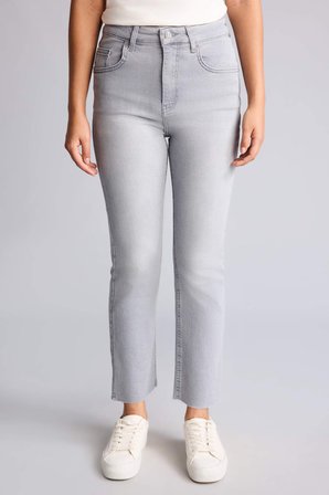 Crop Flare Fıt Yüksek Bel Gri Jean Pantolon