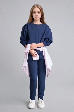 Relax Fıt Bisiklet Yaka Ecru Sweatshirt Kız Çocuk