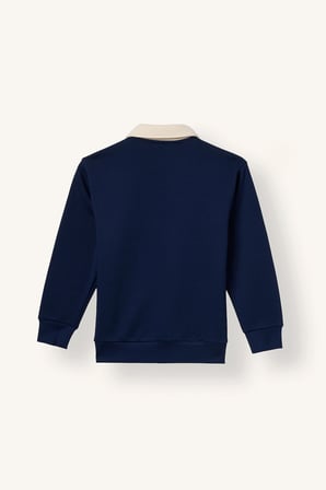 Oversize Polo Yaka Çizgili İçi Yumuşak Tüylü Uzun Kollu Sweatshirt Erkek Çocuk