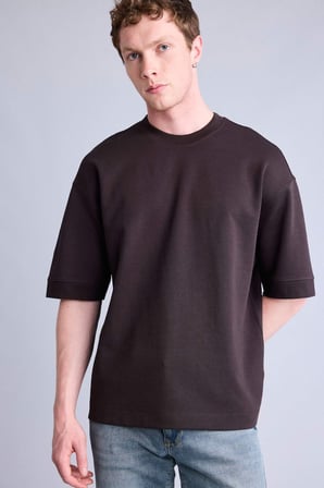 Loose Fit Bisiklet Yaka Kısa Kollu Ağır Kumaş Basic Tişört