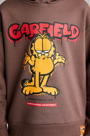 Garfield Bisiklet Yaka İçi Yumuşak Tüylü Baskılı Sweatshirt Erkek Çocuk