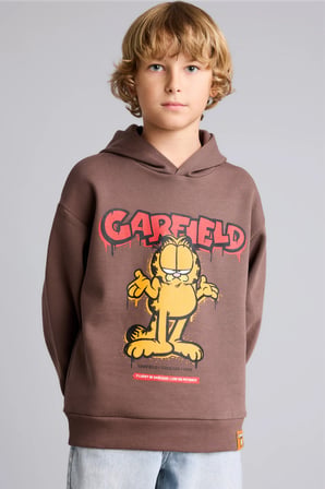 Garfield Bisiklet Yaka İçi Yumuşak Tüylü Baskılı Sweatshirt Erkek Çocuk