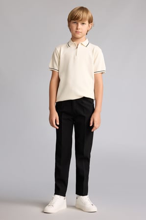 Polo Yaka Şerit Detaylı Yarım Fermuarlı Triko Basic Tişört Erkek Çocuk
