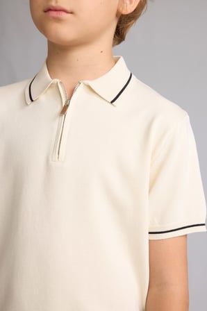 Polo Yaka Şerit Detaylı Yarım Fermuarlı Triko Basic Tişört Erkek Çocuk