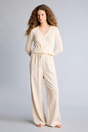 DeFacto Wıde Leg Cepli Yüksek Bel Standart Boy Keten Karışımlı Pantolon F5024AX26SMBG155