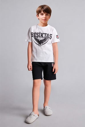 DeFacto %100 Pamuk Beşiktaş Kısa Kollu Pijama Üst Şort Pijama Alt 2'li Pijama Takımı Erkek Çocuk H7618A826HSWT34