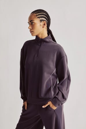 Ultra Yumuşak Standart Fit Yarım Fermuarlı Biyeli Dik Yaka Modal Sporcu Basic Sweatshirt