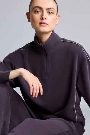 Ultra Yumuşak Standart Fit Yarım Fermuarlı Biyeli Dik Yaka Modal Sporcu Basic Sweatshirt
