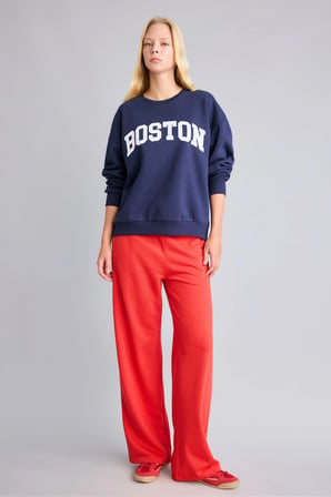 Oversıze Bisiklet Yaka Baskılı Sweatshirt