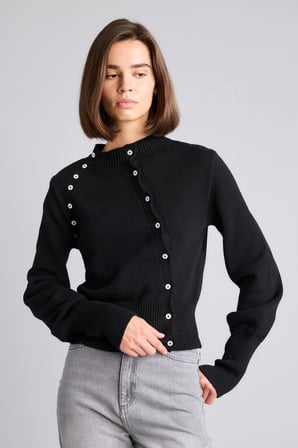 Regular Fit Bisiklet Yaka Asimetrik Düğmeli Basic Hırka