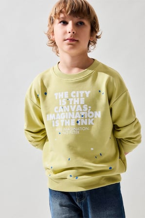DeFacto Sıcak Tutan Bisiklet Yaka Efekt Baskılı Sweatshirt Erkek Çocuk I0674A826AUGN659