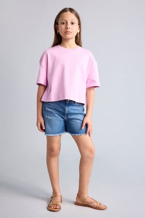 DeFacto Oversize Bisiklet Yaka Kısa Kollu Tişört Kız Çocuk H7237A826SMPN650