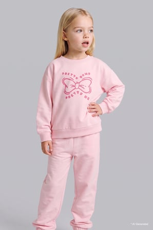 DeFacto %100 Pamuk Baskılı Sweatshirt Üst Lastikli Paça Alt 2'li Takım Kız Bebek I4475A526AUPN167