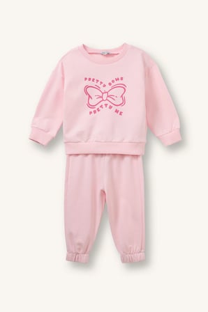 DeFacto %100 Pamuk Baskılı Sweatshirt Üst Lastikli Paça Alt 2'li Takım Kız Bebek I4475A526AUPN167