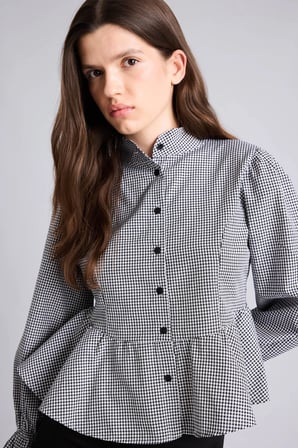 Pötikare Desenli Peplum Fitted Hakim Yaka Uzun Kollu Gömlek
