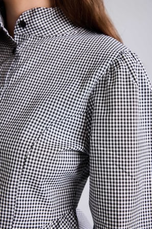 Pötikare Desenli Peplum Fitted Hakim Yaka Uzun Kollu Gömlek