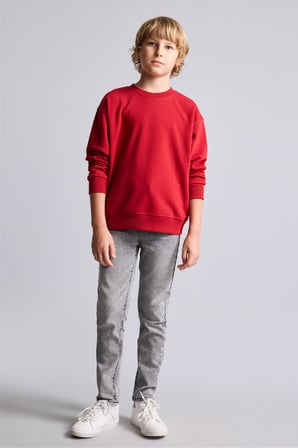 Bisiklet Yaka İçi Yumuşak Tüylü Basic Sweatshirt Erkek Çocuk
