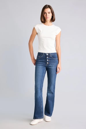 Mıa Düğmeli Flare Fit Normal Bel Jean Pantolon