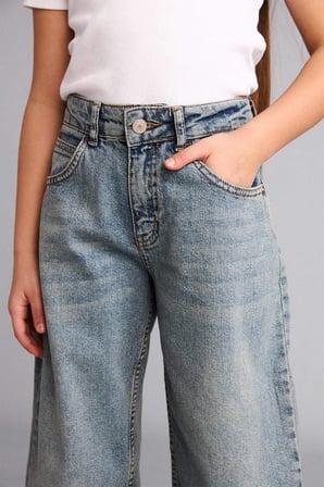 %100 Pamuk Baggy Fıt Jean Pantolon Kız Çocuk