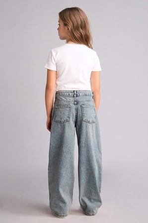 %100 Pamuk Baggy Fıt Jean Pantolon Kız Çocuk