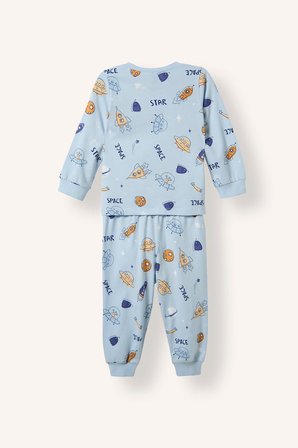 DeFacto Baskılı Uzun Kollu Üst Elastik Bel Alt 2'li Pijama Takımı Erkek Bebek H6540A526AUBE343