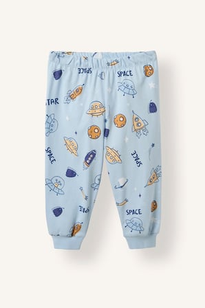 DeFacto Baskılı Uzun Kollu Üst Elastik Bel Alt 2'li Pijama Takımı Erkek Bebek H6540A526AUBE343