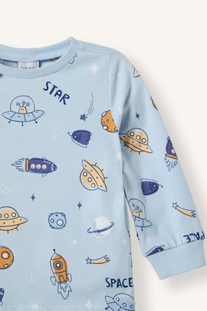 DeFacto Baskılı Uzun Kollu Üst Elastik Bel Alt 2'li Pijama Takımı Erkek Bebek H6540A526AUBE343