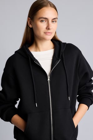 DeFacto Relax Fit Kapüşonlu Fermuarlı Cepli Basic Sweatshirt Hırka D8717AX26WNBK81