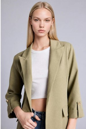 DeFacto Oversıze Basic Blazer Haki Ceket C3215AX26AUKH462