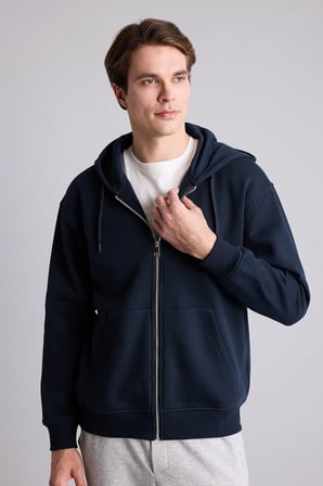 Relax Fıt Kapüşonlu İçi Yumuşak Tüylü Kalın Kumaş Fermuarlı Sweatshirt