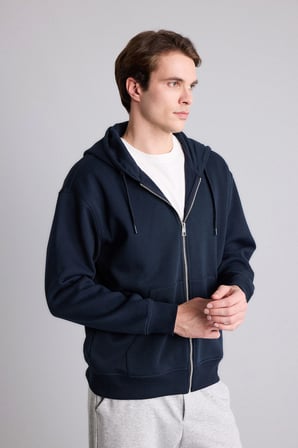Relax Fıt Kapüşonlu İçi Yumuşak Tüylü Kalın Kumaş Fermuarlı Sweatshirt