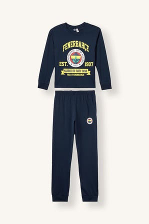 %100 Pamuk Fenerbahçe Lisanslı Bisiklet Yaka Uzun Kollu Üst Jogger Alt Pijama Takımı Erkek Çocuk