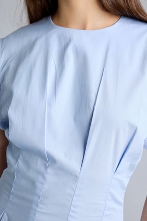 %100 Pamuk Bisiklet Yaka Poplin Kısa Kollu Mıdı Elbise