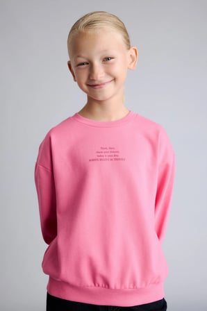 Relaxed Fit Bisiklet Yaka Baskılı İçi Yumuşak Tüylü Sweatshirt Kız Çocuk
