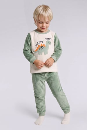 Dinozor Baskılı Pelüş 2'li Pijama Takımı Erkek Bebek