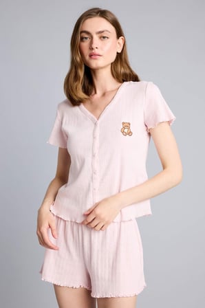 DeFacto %100 Pamuk Regular Fıt Kısa Kollu Ayıcıklı 2'li Pembe Pijama Takım H6328AX26SMPN436