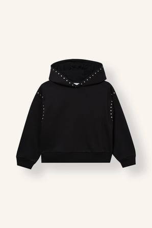 Oversize Kapüşonlu Zımba Detaylı İçi Yumuşak Tüylü Sweatshirt Kız Çocuk
