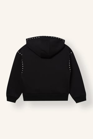 Oversize Kapüşonlu Zımba Detaylı İçi Yumuşak Tüylü Sweatshirt Kız Çocuk