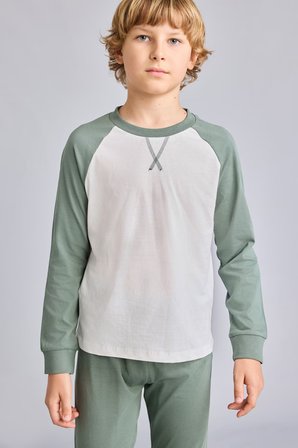 DeFacto %100 Pamuk Bisiklet Yaka Reglan Uzun Kollu Üst Lastik Paça Alt 2'li Pijama Takımı Erkek Çocuk I1443A826AUKH458