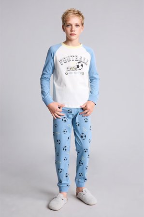 DeFacto %100 Pamuk Regular Fit Futbol Baskılı Reglan Kollu Üst Lastikli Paça Alt 2'li Pijama Takımı Erkek Çocuk I1446A826AUBE455