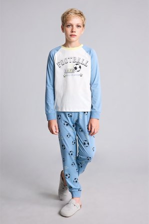 DeFacto %100 Pamuk Regular Fit Futbol Baskılı Reglan Kollu Üst Lastikli Paça Alt 2'li Pijama Takımı Erkek Çocuk I1446A826AUBE455